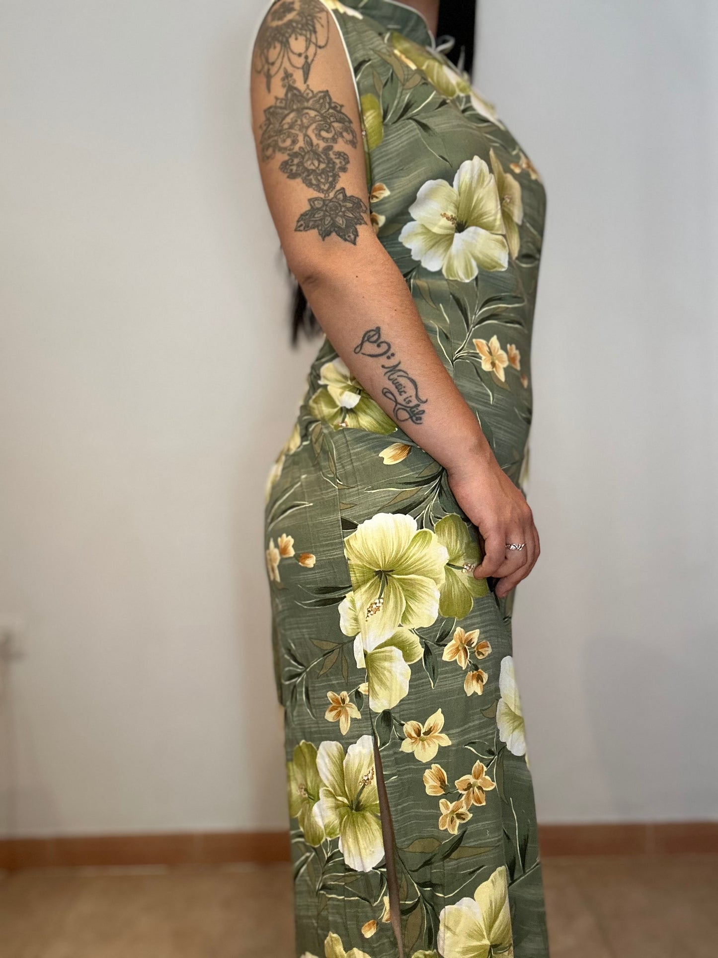 Vestido vintage estilo cheongsam estampado floral