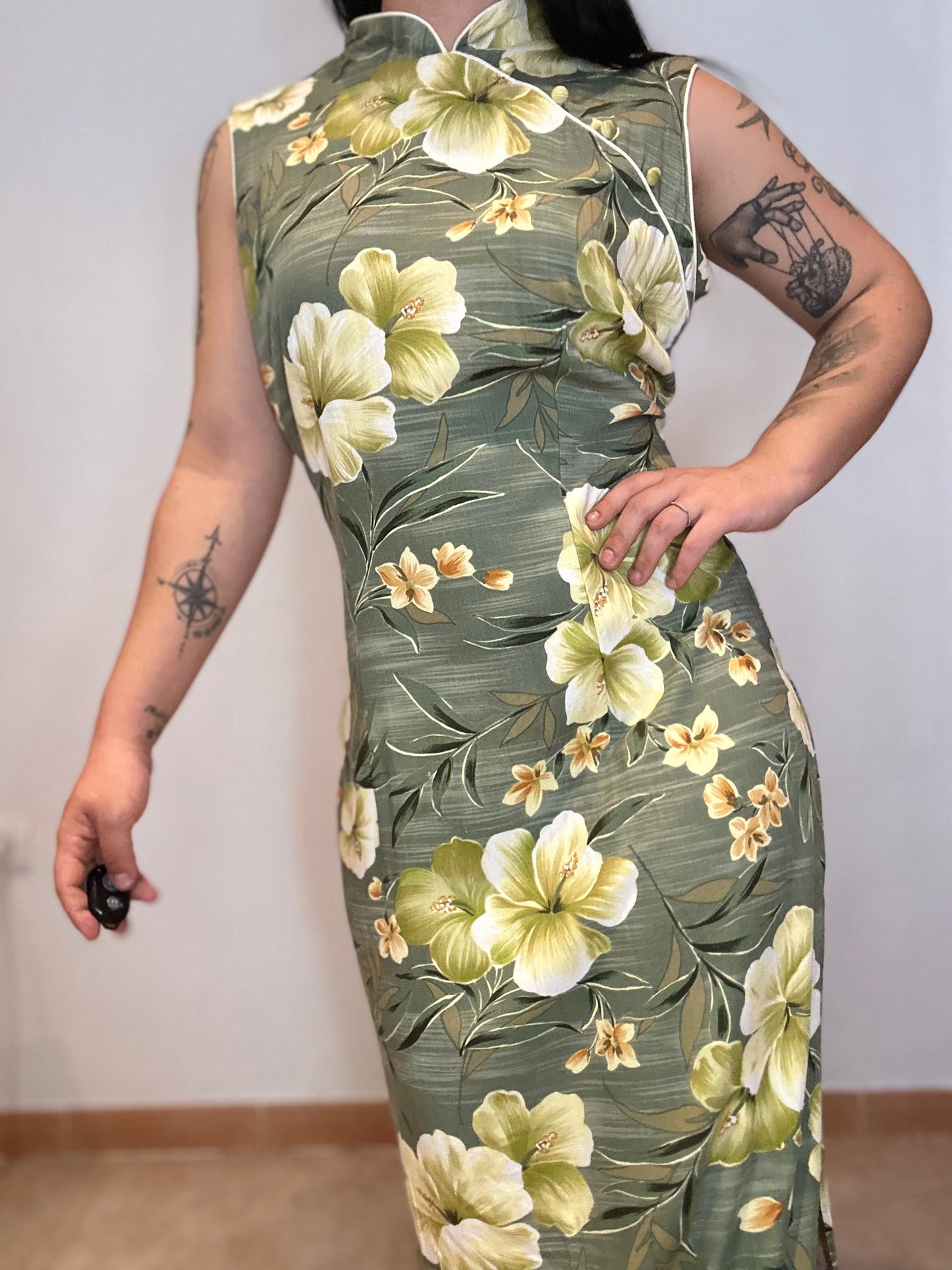 Vestido vintage estilo cheongsam estampado floral