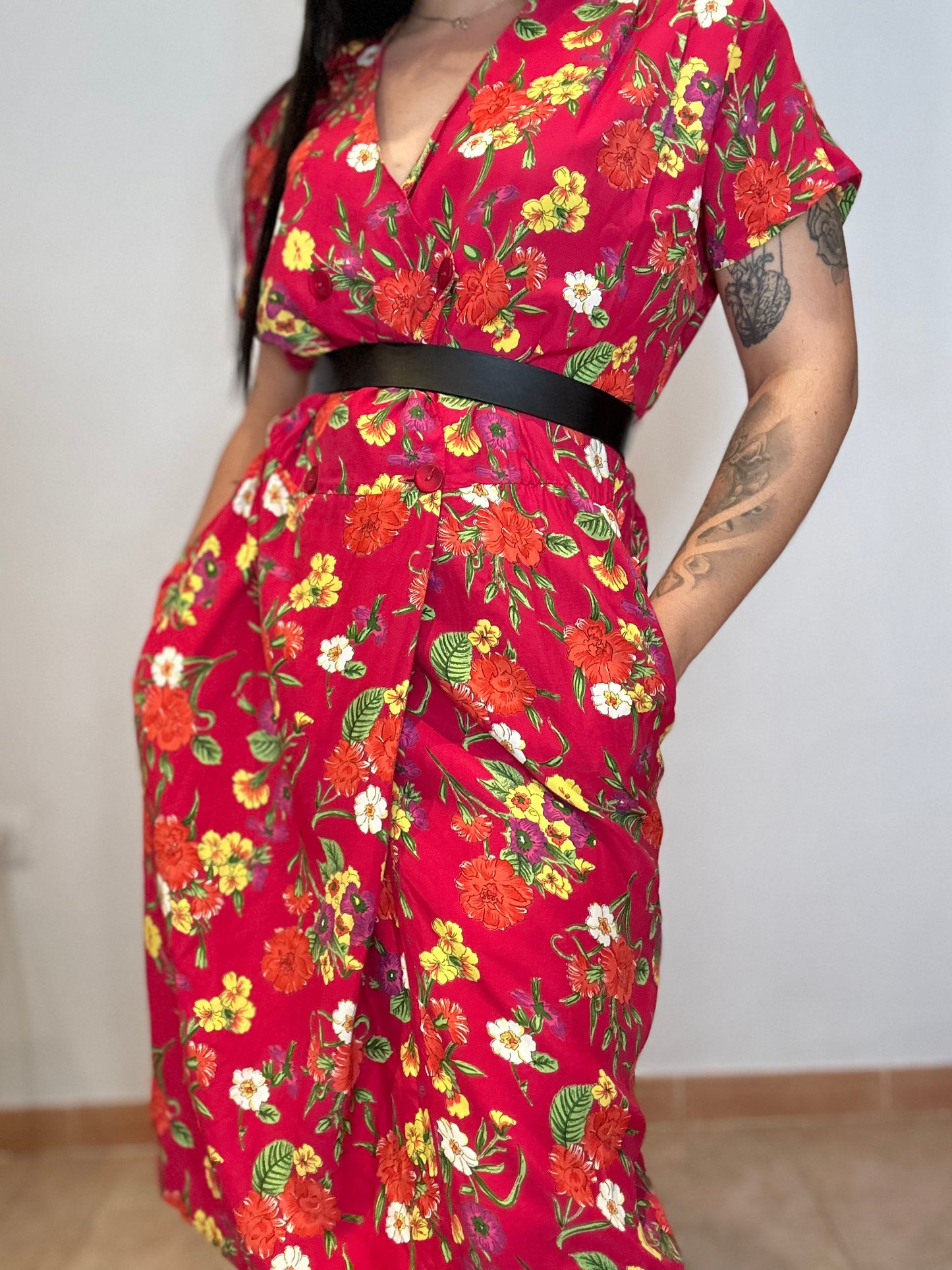 Vestido vintage estampado floral rojo