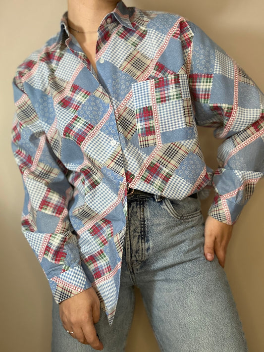 Camisa vintage estampado patchwork y cuadros principios de los 90