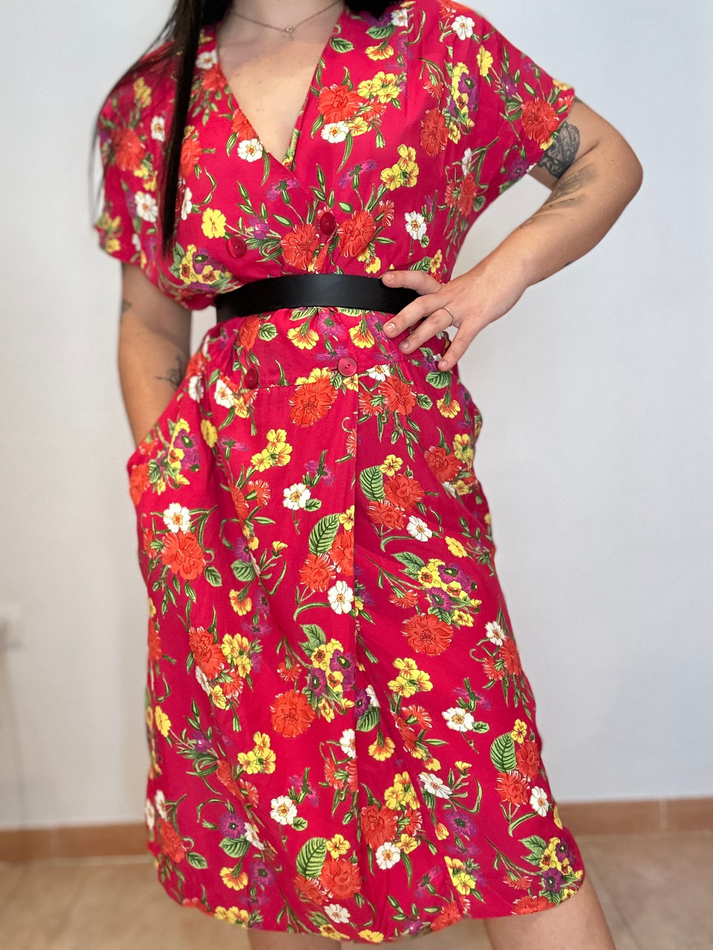 Vestido vintage estampado floral rojo