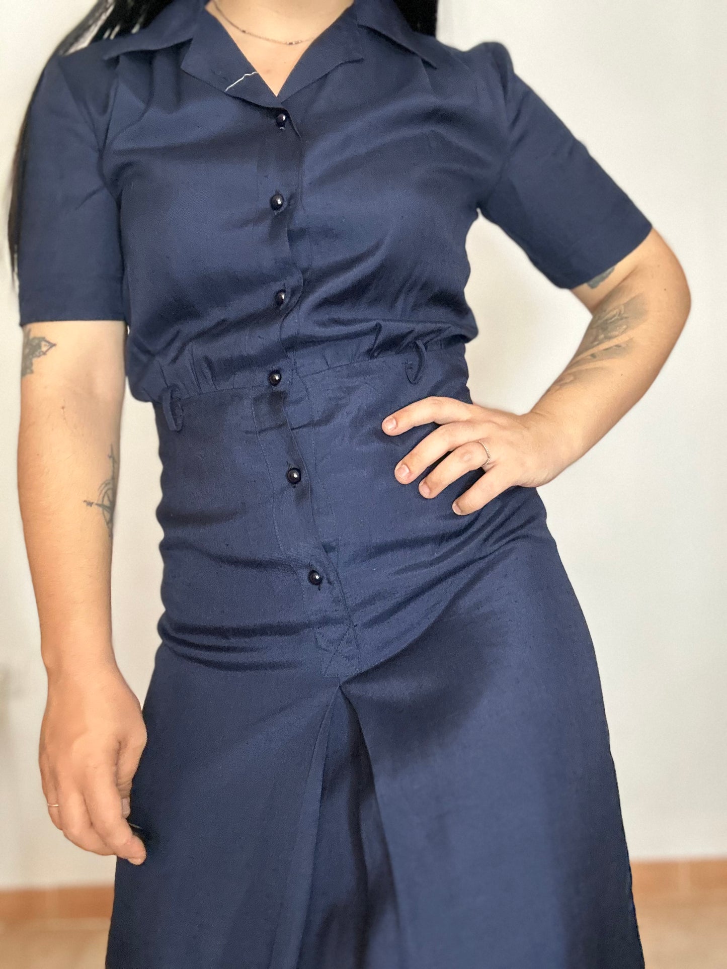 Vestido vintage camisero azul marino