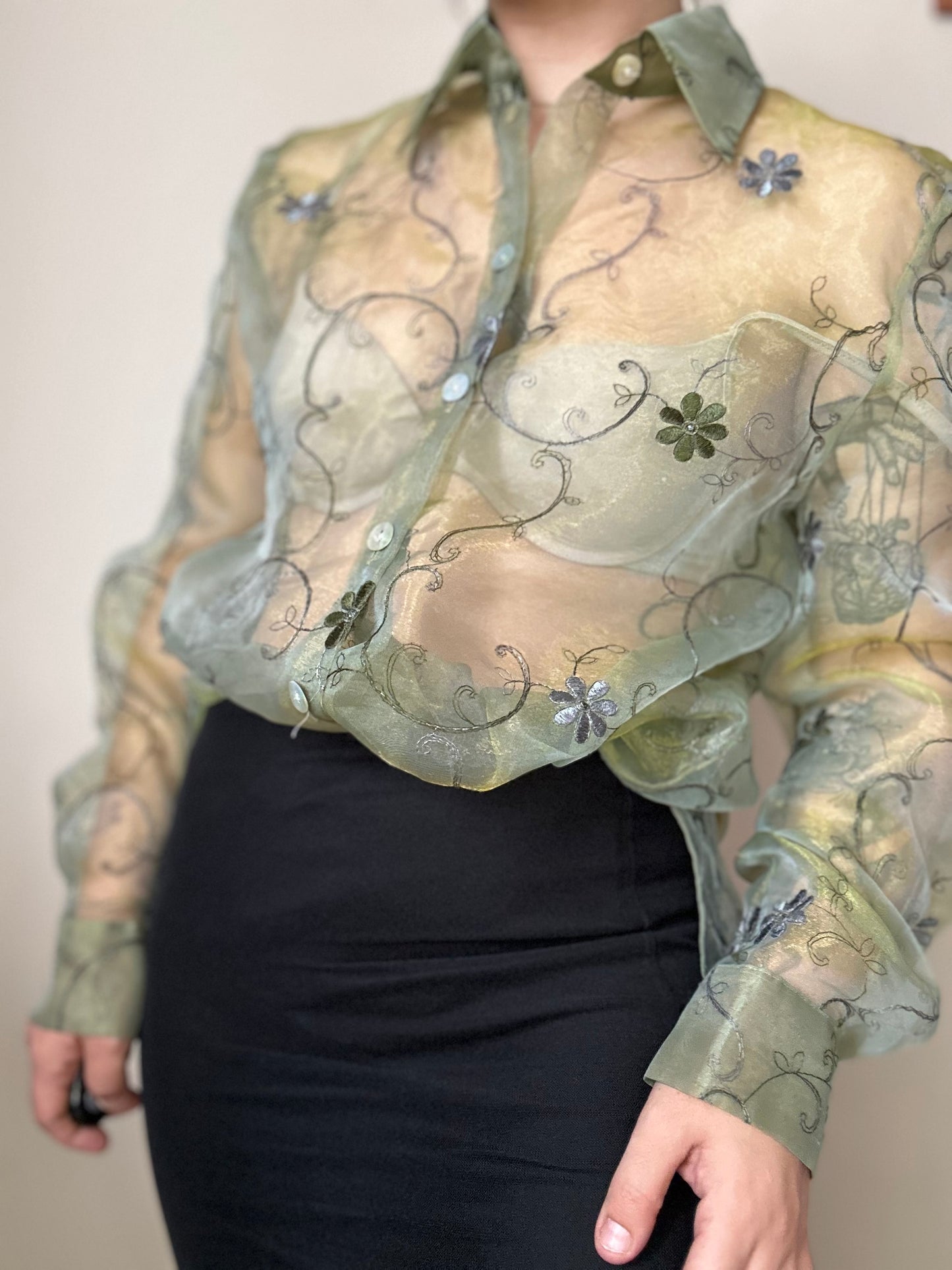 Camisa vintage transparente estampado floral