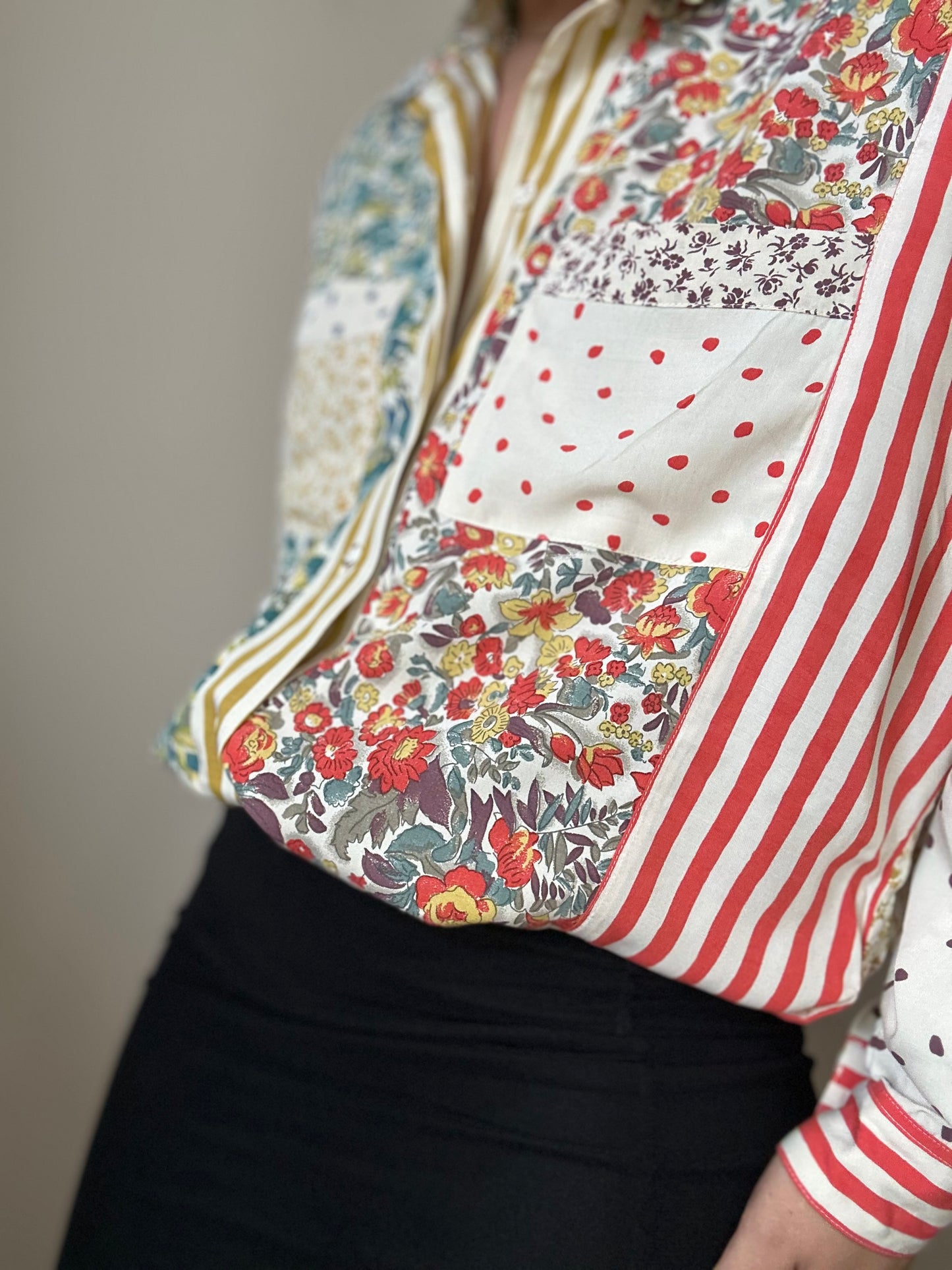 Camisa vintage partchwork estampado floral