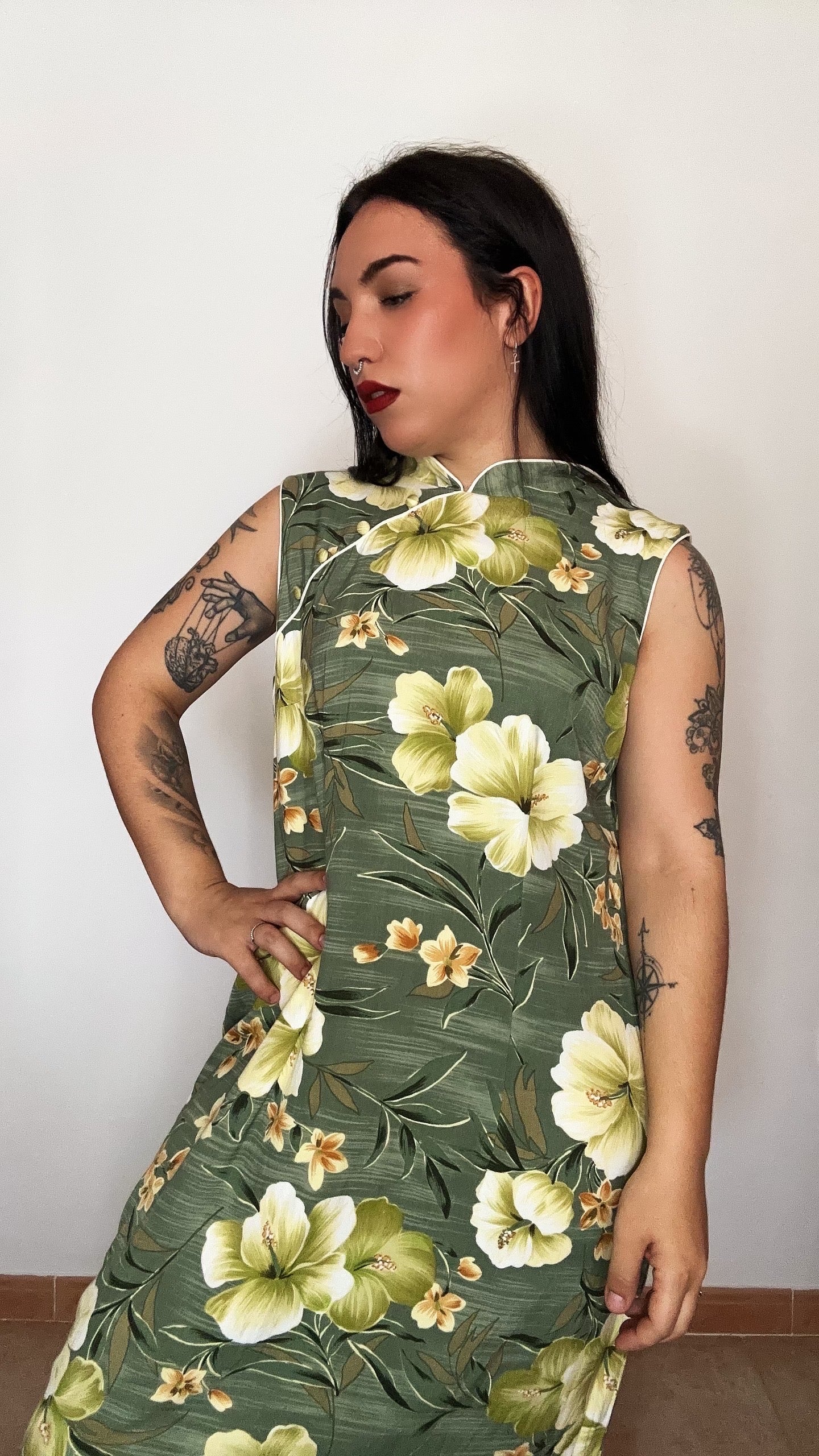 Vestido vintage estilo cheongsam estampado floral