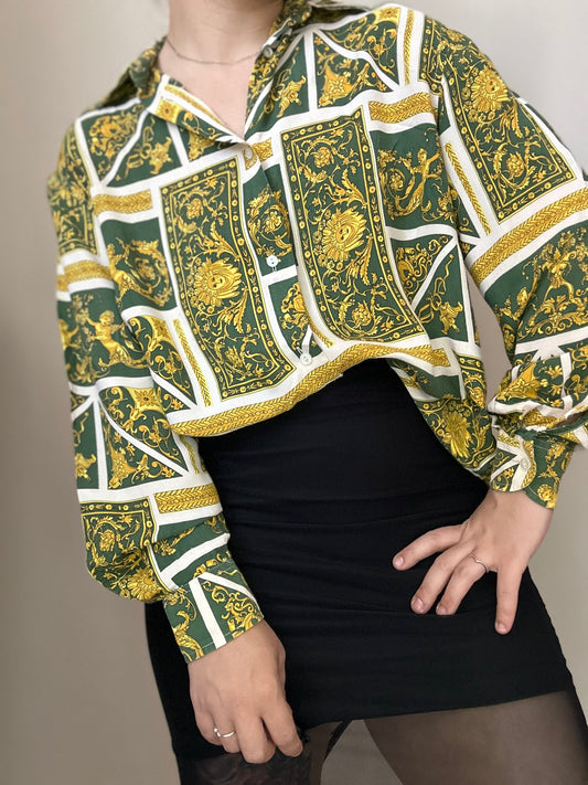 Camisa vintage con estampado versace dorado y verde