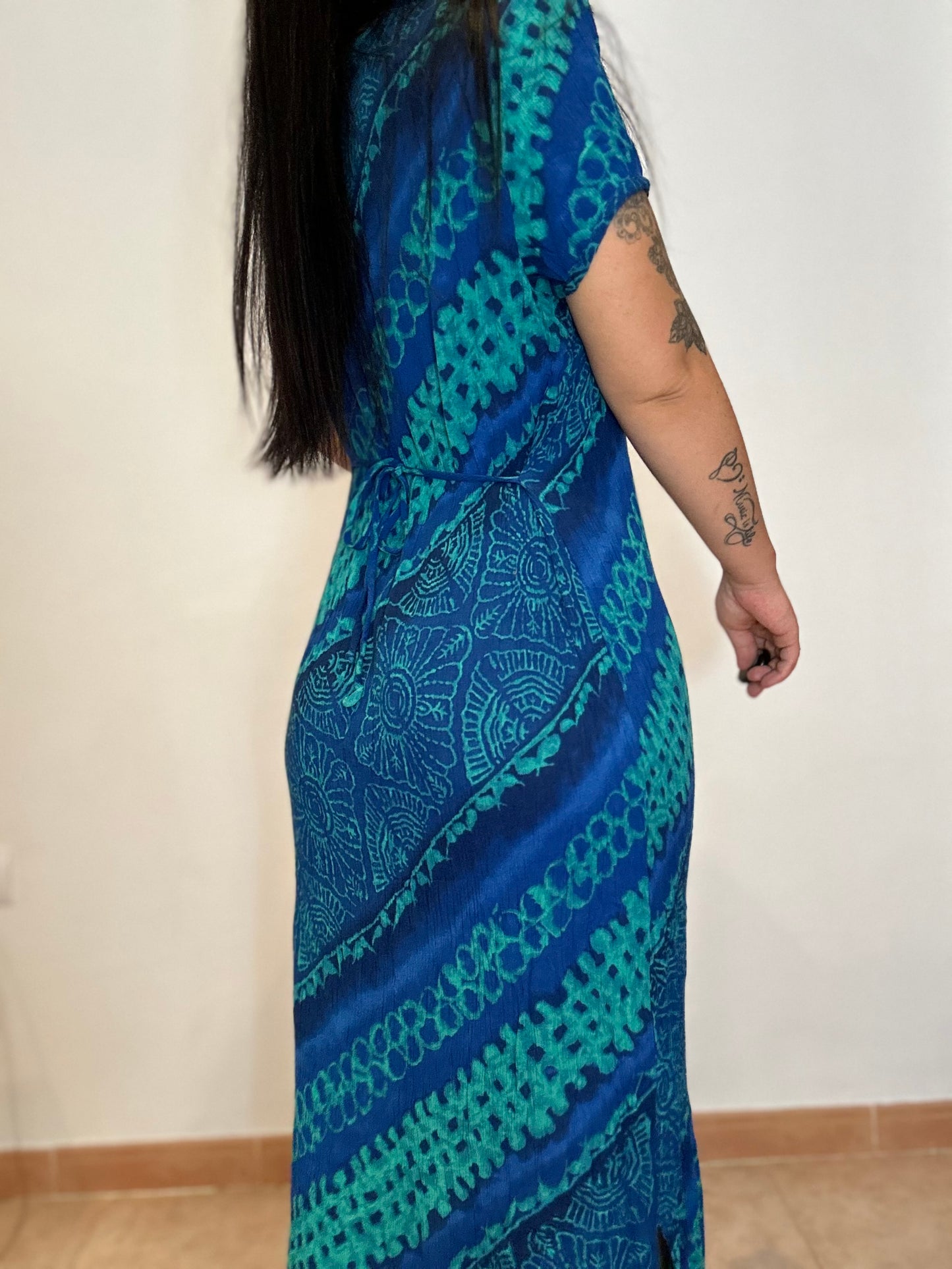 Vestido vintage largo estamapado azul