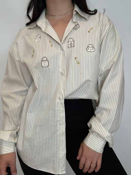 Camisa vintage rayas detalles bordados