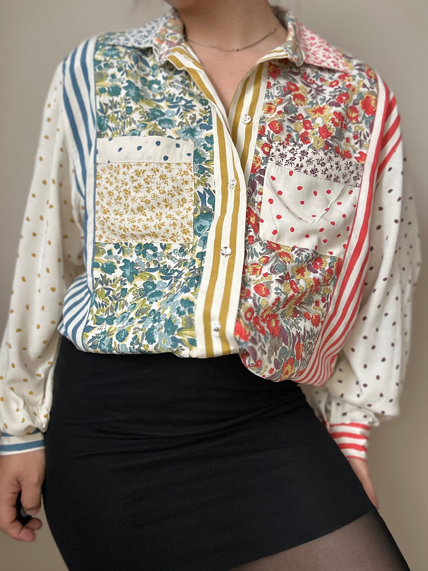 Camisa vintage partchwork estampado floral