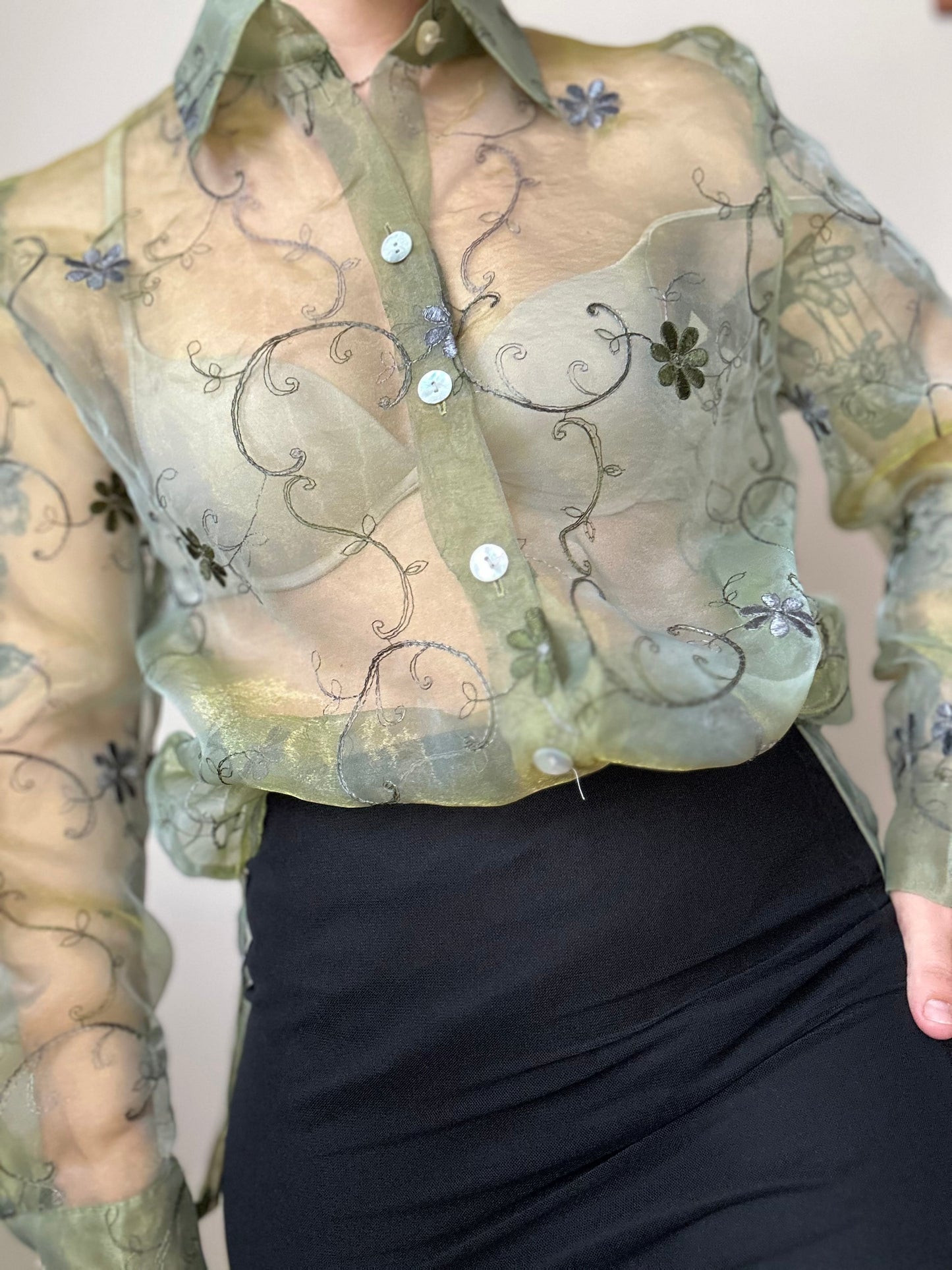 Camisa vintage transparente estampado floral